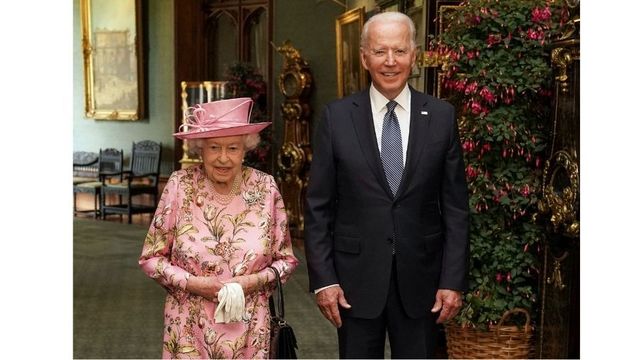 Queen Elizabeth II and United States President Joe Biden.