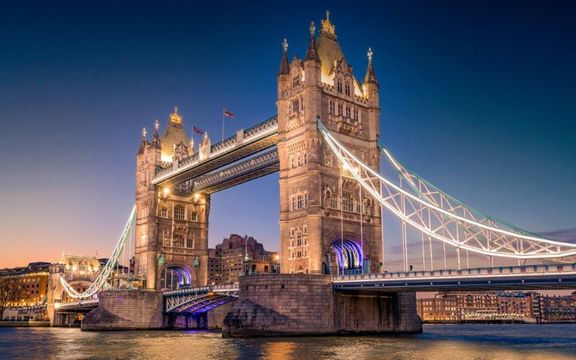 Tower Bridge on the River Thames in London.